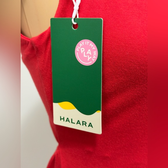 Halara Red Asymmetrical Mini Dress Side Ruching & Slit Open Tie Back Sof… - Picture 11 of 12